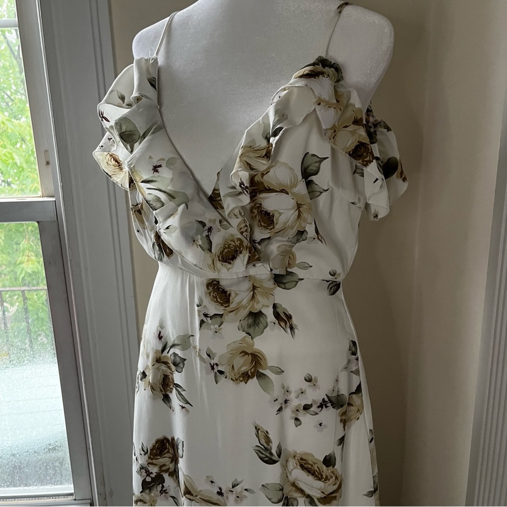 Boohoo Night Juanita cold shoulder floral frill midi skater dress - Picture 10 of 16